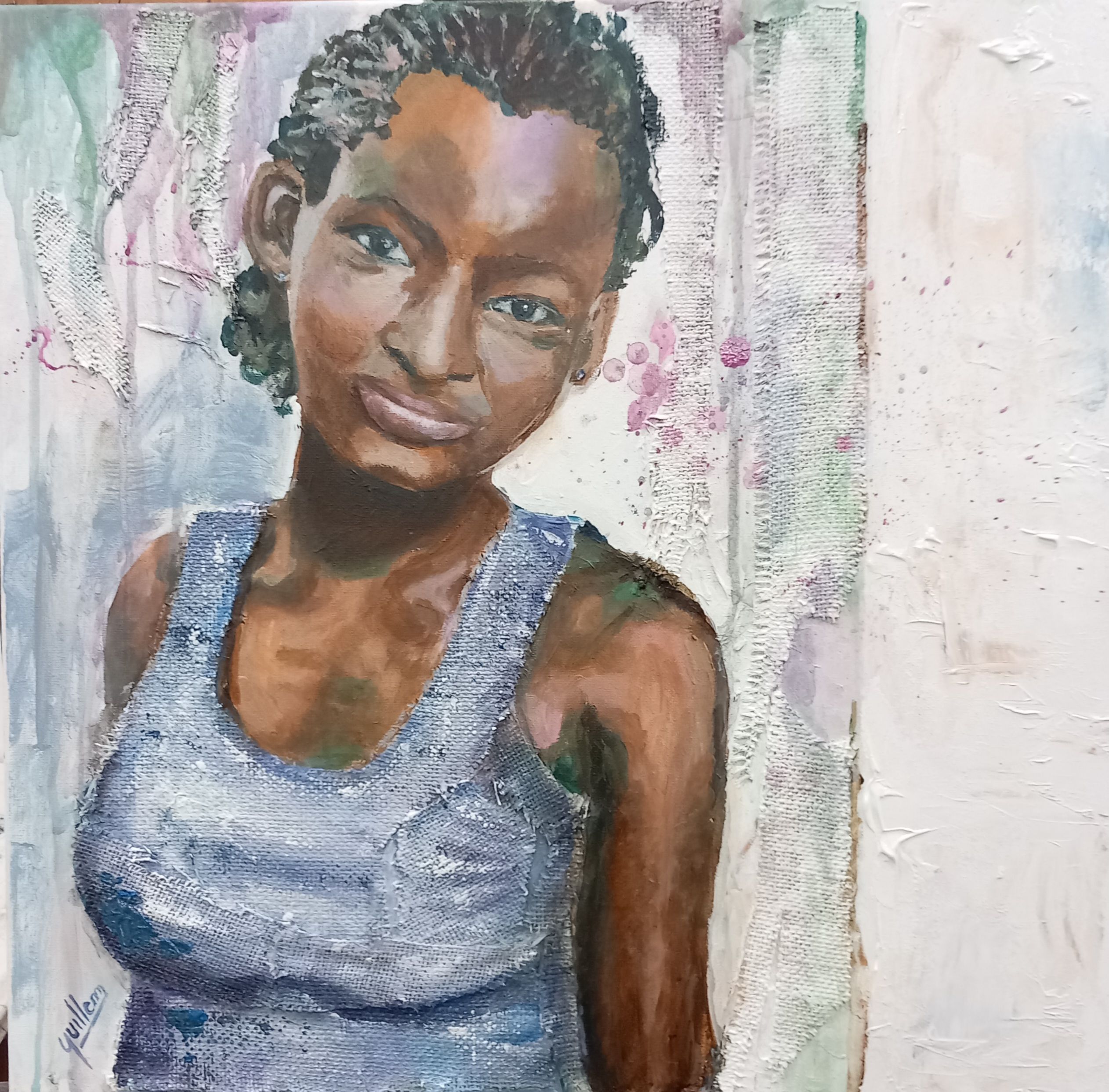 "Noia a la paret" acrílic 50x50 de Guillem Garcia Brustenga a Terrassa