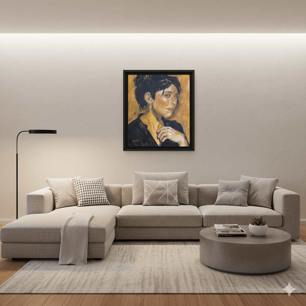 Simulació de col·locació de l'obra Serena a un saló modern